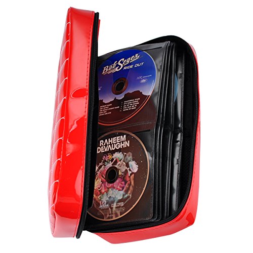 Wismart 80 Capacity Pu Leather Shell CD DVD Blu-ray Media Case Storage Holder Organizer Wallet for Car, Home, Office and Travel Carrying Protector Organizer (80-Capacity, Red)