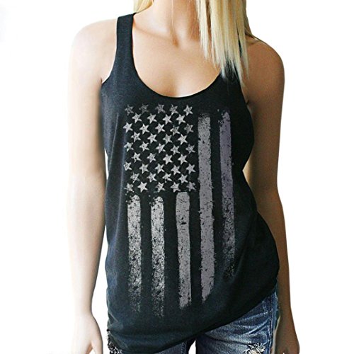 Duseedik Tops Womens American Flag Tank Tops Casual Blouse Sleeveless T Shirt Blouse (Black, S)