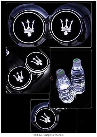 ephvan LED Car Logo Cup Holder Pad 7 Colors Changing USB Charging Mat LED Cup Mat Car Atmosphere Lamp Decoration Lights 2PCS (for maserati)