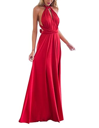 Lover-Beauty Kleider Damen V-Ausschnitt Rückenfrei Neckholder Abendkleider Elegant Cocktailkleid Multi-Way Maxikleid Lang Chi
