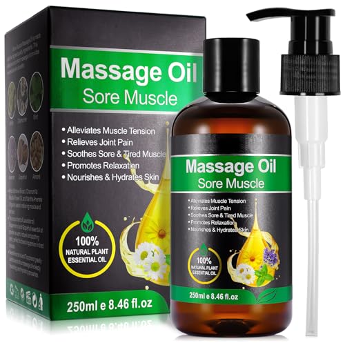 Massage Oil 250ML for Sore Muscle Relief, Soothing Blend with Menthol for Relaxation & Post-Workout Care – Lightweight, Fast-Absorbing Massage Oil for Neck, Shoulder & Back