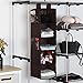 Housen Solutions Hanging Closet Organizer Clothes Storage Shelves, 5-Shelf Collapsible Accessory Hanging Shelves with 4 Mesh Pocket, Brown
