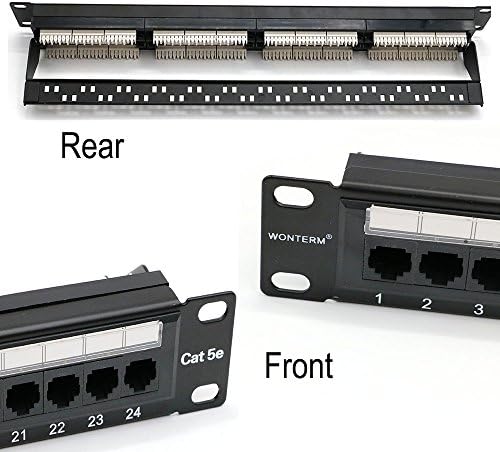 WONTERM 24-Port Cat5e RJ-45 Unshielded Patch Panel UTP 19 inch rack or cabinet Category 5e network Wall Mount Surface Patch Panels