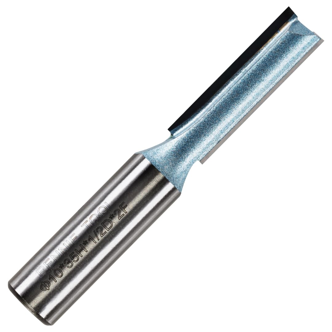 Rennie Tools - 10mm Cutting Diameter x 35mm Flute x 1/2" Shank TCT Tipped 2 Flute Straight Router Cutter Bit. Compatible With Makita Trend Festool Hikoki Dewalt Router Etc. 10mm Router Bit