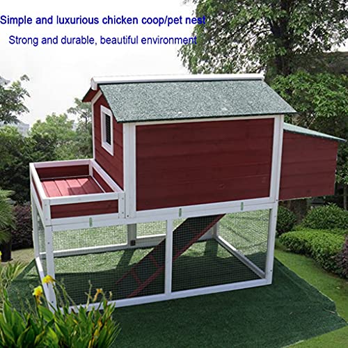 HYJBGGH Hühnerstall Hühnerstall 62"Holz Großer Hühnerstall Geflügelkäfig, Mit Lauf, Nistkasten, Drahtzaun Hühnerstall Für 5-10 Hühner, 2 Sitzstangen (Color : Red+White -158x80x111 cm) – Bild 5