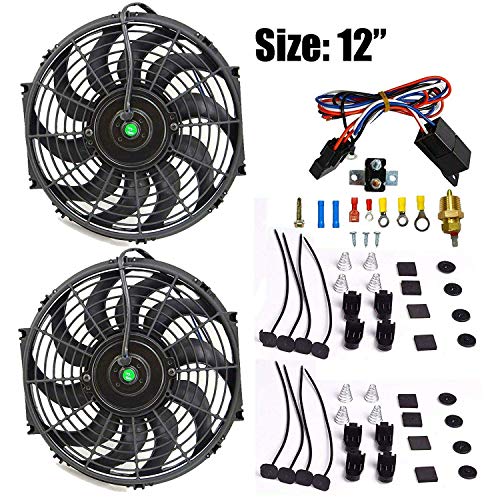 BLACKHORSE-RACING 12" Universal Electric Radiator Cooling Fans + Thermostat Relay & Mount Kit (2 Pcs)