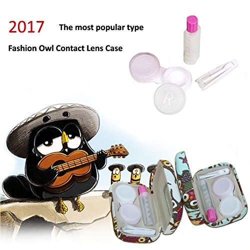 Lesirit Print Owl Contact Lens Case with Bottle Travel Kit (Red)
