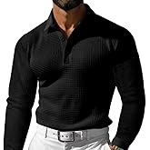 Scapodo Men's Waffle Polo Shirt - Spring Autumn Long Sleeve 1/4 Button Casual Shirt for Vacation Everyday Wear