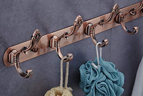 Wall Mounted Coat Rack Hooks - Metal Wall Hooks Rail Heavy Duty 5 Double Coat Hanger Hook Stainless Steel Hooks Wall Mount for Coat Hat Towel Entryway Bedrooms Kitchen Bathroom Mudroom Antique Copper