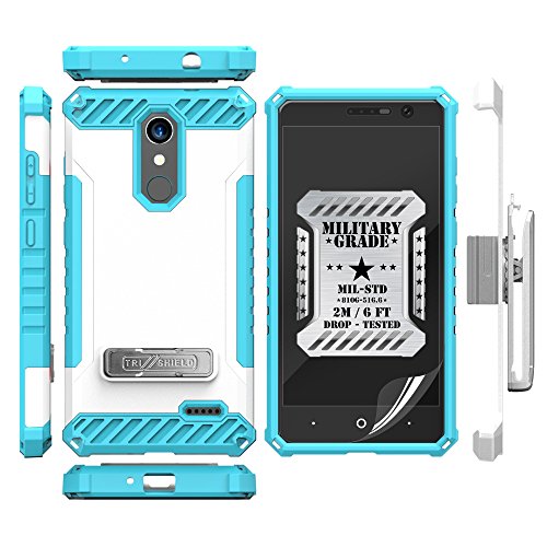 ZTE Grand X4, ZTE Blade Spark Case, Trishield Durable RuggedPhone Cover With Holster Detachable Lanyard Loop And Built in Kickstand Card Slot - Parasailing