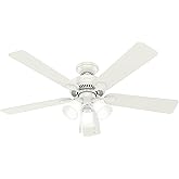 Hunter 52 inch Indoor Ceiling Fan with LED Lights - White Ceiling Fan with Pull Chain, For Bedroom, Living Room, or Kitchen, 