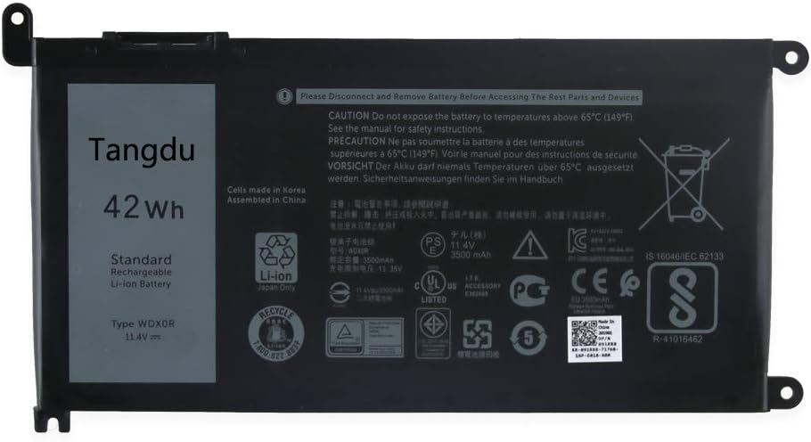 Tangdu WDXOR new Replacement Laptop Battery for dell Inspiron 14 7000 5567 5570 5575 5579 7560 7472 7460-d1525s 7368 7378 5565 latitude 3488 3580 3300 3180 3189 3190 3480 3481 3583 3584 3490 3590 3500