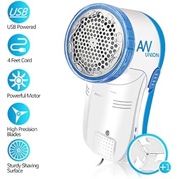 AW Union Fabric Shaver Lint Remover, Electric USB Powered Corded Sweater Shaver, Efficiently Remove Lint Pill and Bubble for Fabric, Clothes, Upholstery (1.2m/4ft Wire)