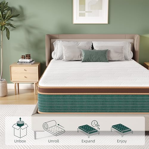 Queen Mattress 10 Inch, Naiveer Queen Size Mattress in a Box with Memory Foam & Pocket Spring, Hybrid Bed Mattress Perfect for Back Pain & Pressure Relief, CertiPUR-US Certified