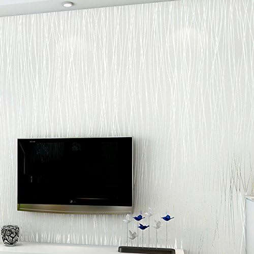Non-Woven 3D Modern Stripe Fashion Wallpaper for Livingroom, Bedroom, Kitchen and Bathroom 20.8In x 32.8Ft (White)
