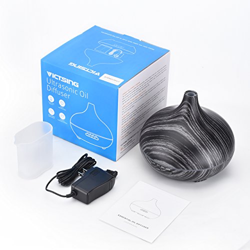 VicTsing 300ml Essential Oil Diffuser, Wood Grain Ultrasonic Aroma Cool Mist Humidifier for Office Home Bedroom Baby Room Study Yoga Spa (Grey and Black)