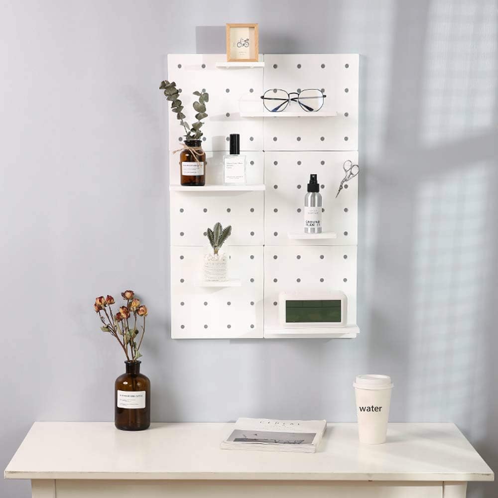 Wall Plastic Decorative DIY Convenient Pegboard Wall Mount Display Wall Organization Storage Wall Shelf for Living Room Kitchen Bathroom Office ，Set of 2(White) (Renewed)