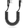 aceyoon USB to USB C Cable, 90 Degree Right Angled Coiled Fast Charging Cable QC 3.0（1-2.5ft, 60W Short Android Auto USB C Charging Cable