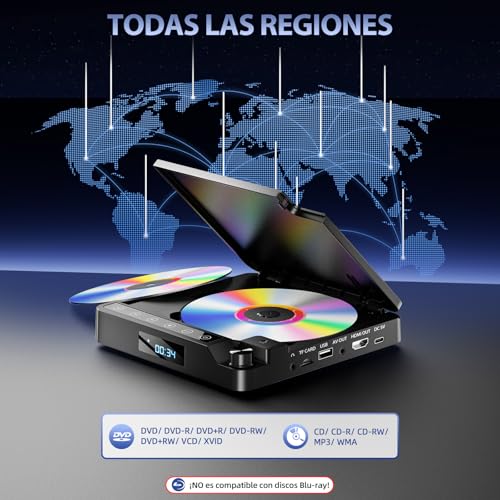 Desobry DVD Player for TV 1080P, DVD Player HDMI/AV/USB/TF Card, CD Player Breakpoint Memory, Coverage for All Regions, Comes with Cable and Remote Control