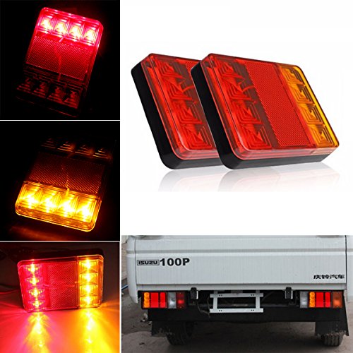 AUDEW 2Pcs 3 Fuction Trailer Tail Light, Fuction As Brake Light, Indicator Light, Running Light, 8Led IP65 Waterproof 12V for Trailer, Truck, Boat, UTE, UTV, ATV, Caravan