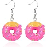 Donut Dangle Earrings for Women - Fun and Sweet Cake Jewelry, Pink Donut Earrings for Women