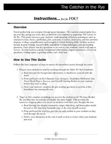 The Catcher In The Rye Novel Guide Book