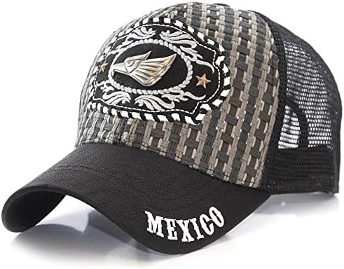 Straw Mexico Eagle Metal Symbol Mesh Trucker Baseball Cap Hat Black