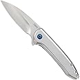 CRKT Delineation EDC Folding Pocket Knife: Assisted Opening Everyday Carry, Frame Lock, Stainless Steel Handle with Deep Carry Pocket Clip 5385,Silver