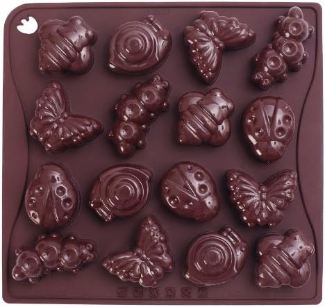 Haushaltsdose Silicone Baking Mold Chocolate Form Summer Lawn (butterfly, ladybug, caterpillar, snail, bee) for 16 chocolates brown