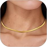 PROSTEEL 3mm/5mm Herringbone Choker Necklace for Women, 12.5"/15"/18", Stainless Steel/Sterling Silver Flat Snake Chain in Silver/Yellow Gold/Rose Gold/Black, Come with Box