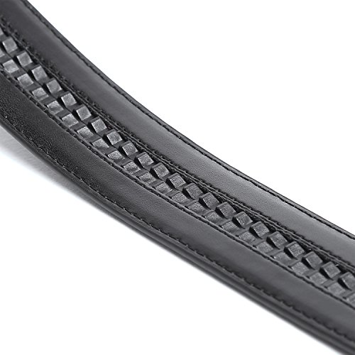 Men's Ratchet Sliding Belt, Automatic Buckle Leather Belt, 35mm Wide 1 3/8" (Size 26-47 Waist, B Black buckle) - Thumbnail 5