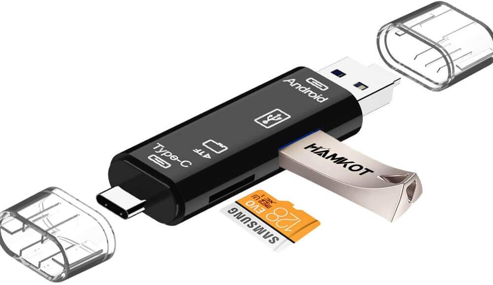 TF/SD/Micro SD Flash Memory Card Reader, USB C/Micro USB OTG to USB 2.0 Card Reader for Android, USB OTG Adapter for PC/Laptop/Tablet/MacBook/Smart Phones with OTG Function and More(Aluminum, Black)