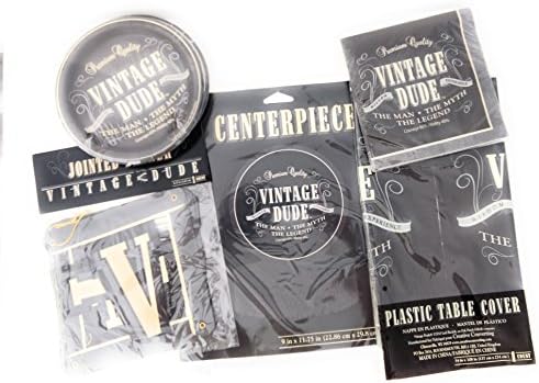 Vintage Dude Party Supplies Pack for 16 Guests:Dessert Plates, Napkins, Tablecloth, Banner and Centerpiece (Bundle of 5)