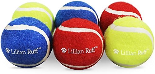 Lillian Ruff Tennis Balls for Dogs - 6 Pack Set of Blue, Yellow and Red Heavy Duty Pet Safe Toy Balls - Regular Size Tennis Balls - Great for Fetch with Small, Medium and Large Dogs