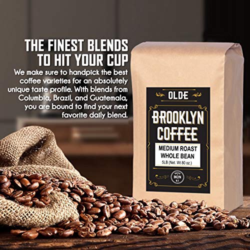 5 lb Coffee Beans - Whole Bean Coffee Medium Roast - Gourmet Coffee, Fresh Roasted Coffee, 5 Pound (5lb) Bag By Olde Brooklyn Coffee