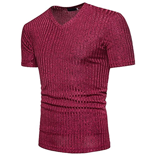 Simayixx Sexy Mens V Neck Slim Fit Knitted Pullover Sweaters Casual Thermal of Stripe Pattern Shirts Tops