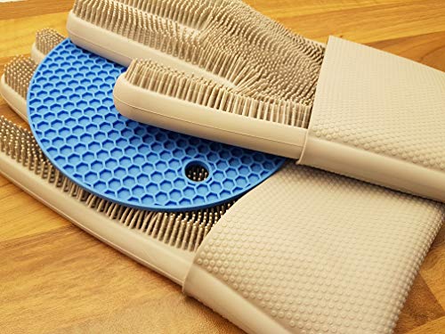  WashMe Magic Silicone Gloves with Wash Scrubber, 1 Pair of Cleaning Gloves for Dishwashing, Pet Bathing, Bathroom and Car Cleaning, Reusable and Heat Resistant Gloves (13.8 inches, XL) (Grey)  - Thumbnail 7