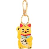 Japanese Maneki Neko Lucky Cat Keychain - Good Luck Charm Key Ring & Bag Clip Accessory for Purse