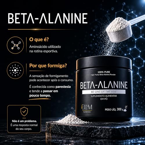 Beta Alanina Pura 300g ELLYM NUTRITION Performance Para Treino e Recuperação Muscular Pós Treino
