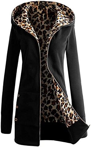 Leopard Jacket Womens Sweater Jacket With Hooded Slim Fit Long Zipper Hoodie Casual Coats Wool Coat Winter