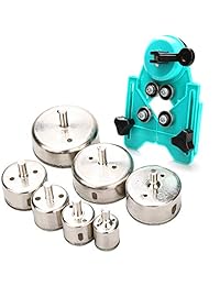 Juego de 7 brocas de diamante con guía de sierra de agujero para fijación Jig, 1 1.2 1.6 2.4 2.8 3.15 pulgadas, brocas de núcleo con revestimiento, orificio ajustable, soporte de ventosa para cristal, cerámica, azulejos