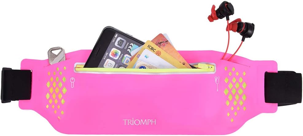 Triomph Running Belt Waist Pack Fitness Waist Bag for Hiking, Water Resistant Runners, Adjustable Belt for iPhone Xs Max, XR and Any Large Smartphone, 3 Pockets w/Reflective Zippers, Earphone Hole