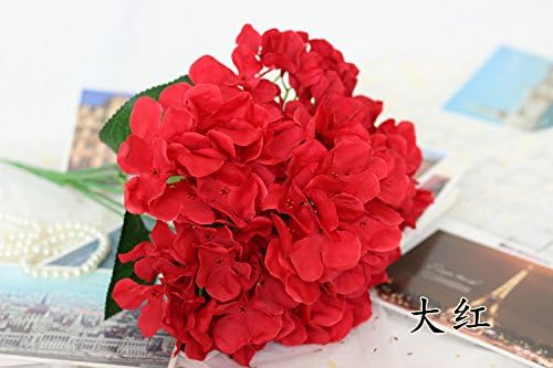 JIALE3536 Flores Artificiales,Flores De Seda,Decorativas Ramo 6 Head Hydrangea Wedding Garland Arch Diy Simulation Sakura Silk Flower Decoration,Gules