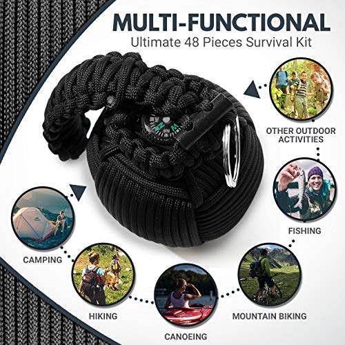 Holtzman’s Survival Kit Paracord Grenade The #1 Best 48 Tool Emergency kit (Solid Black)