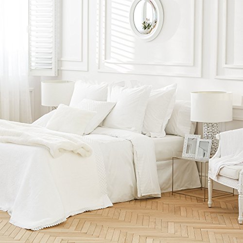 Zara Home White Wavy Embroidered Percale Cotton King Size Duvet