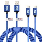 USB C Cable 6ft, BEST4ONE Type C Durable Braided Cord with 56k Resistor Fast Charger Cable for ZTE Axon 7, Samsung Galaxy S8 /Plus, HTC U11 10, Google Pixel (Blue) 2Pack