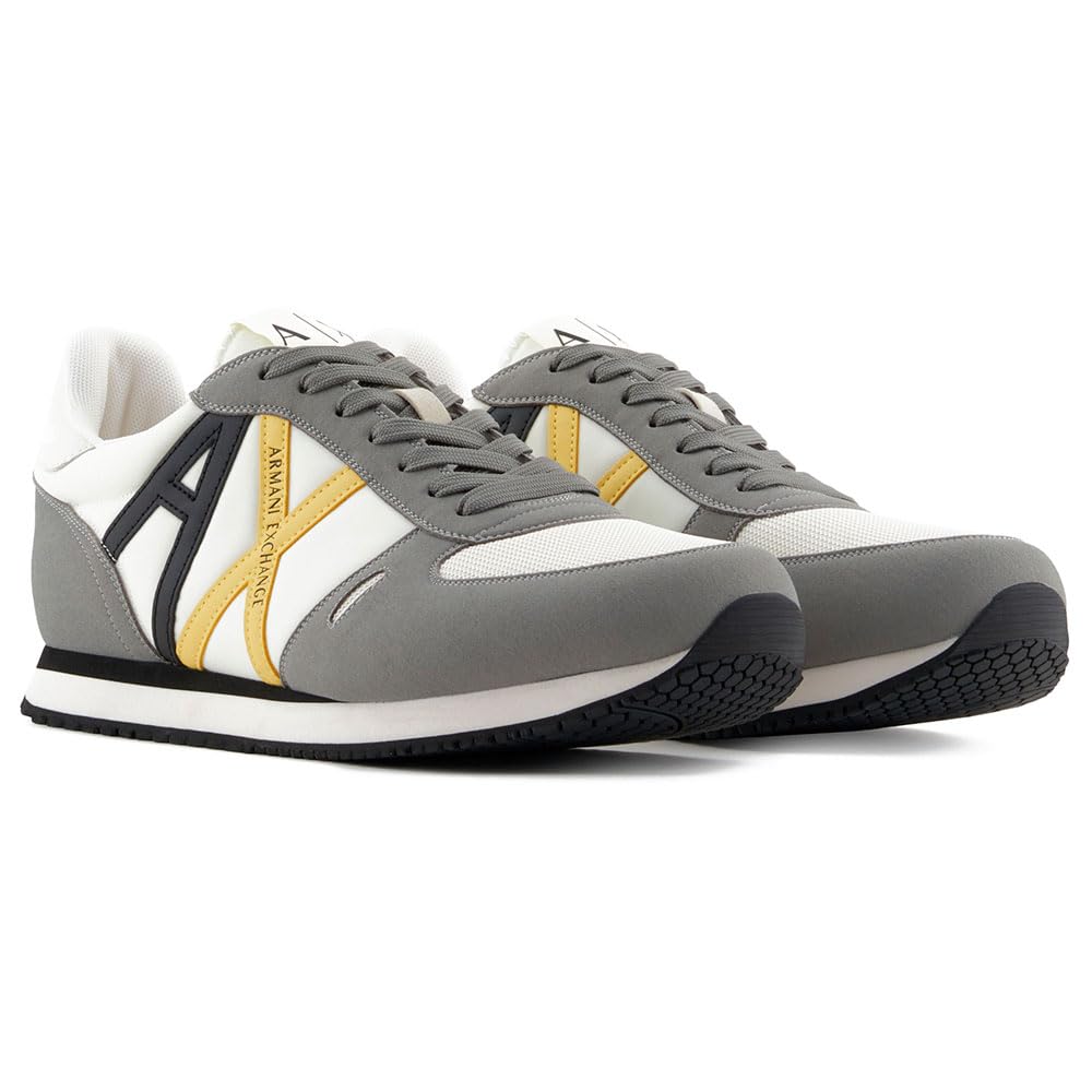 Armani Exchange Men's Retro Rio Trainer Sneakers, Neutral Grey/Off White, 12 Image