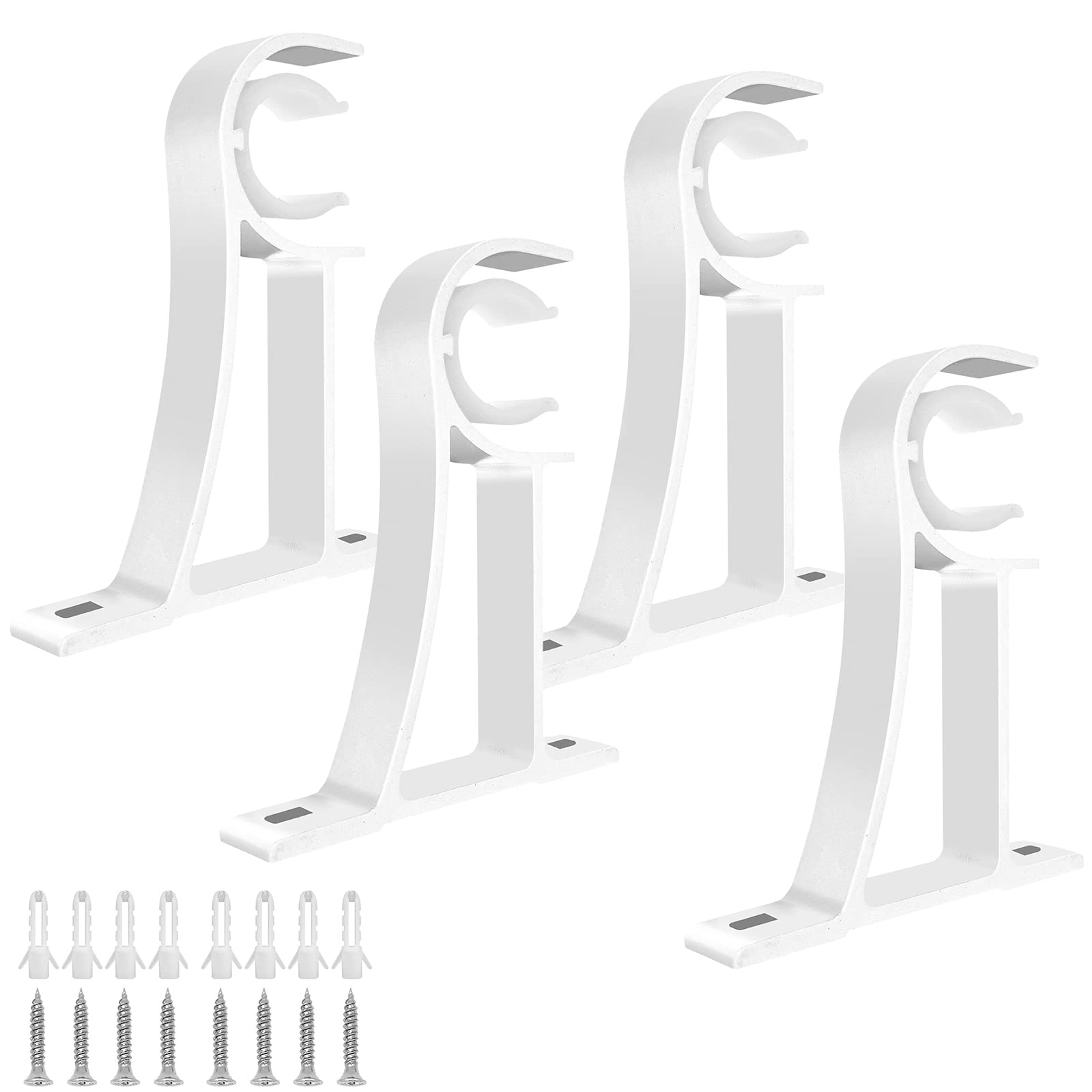 TOKPLNU Curtain Pole Brackets, Heavy Duty White Curtain Rail Brackets, Aluminum Alloy, Curtain Rod Support Holder with Plastic Buckle Wall Hooks for 25mm to 30mm Poles, 4 Pack