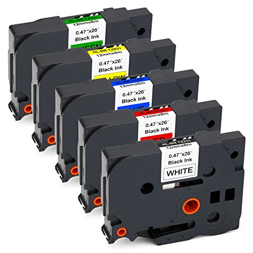 JARBO 5 Packs Compatible Brother TZE-231 TZE-431 TZE-531 TZE-631 TZE-731 Label Tape, 0.47 Inch x 26.2 Feet ( 12mm x 8m ), Use for Brother P-Touch PT-D210 PT-D200 PT-D400AD PT-H100 PT-P700 Label Maker