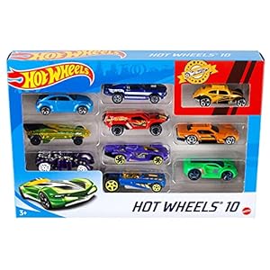 Hot Wheels Set of 10 1:64 Scale Toy Trucks and Cars for Kids and Collectors, Styles May Vary, 54886